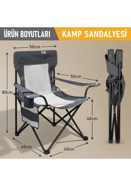 Kamp Sandalyesi, Outdoor, Plaj ve Piknik Için Katlanır Kamp Sandalyesi, Standart Boy - Gri fiyatları