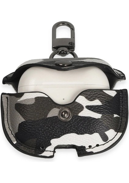 Airpods Pro 2 (2.nesil) Çanta Kamuflaj Deri Kılıf - Gri modelleri