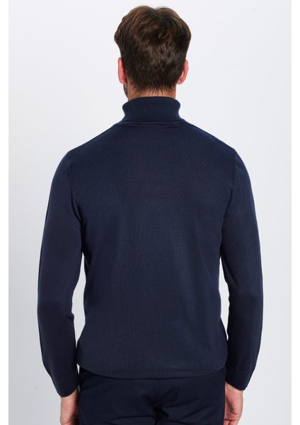 Erkek Slim Fit Dar Kesim Yumuşak Dokulu Tüylenmeyen Lacivert Tam Balıkçı Yaka Triko Kazak indirimleri