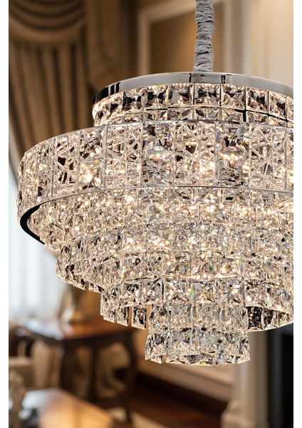 Cristalin Krom 60 cm Kristal Taşlı Modern Avize – Salon ve Oturma Odası fiyatları