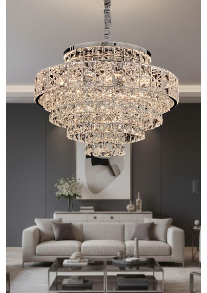 Cristalin Krom 50 cm Kristal Taşlı Modern Avize – Salon ve Oturma Odası