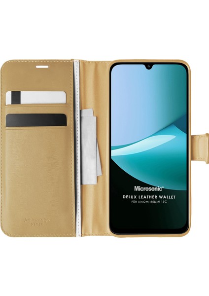Xiaomi Redmi 15C Kılıf Delux Leather Wallet Gold
