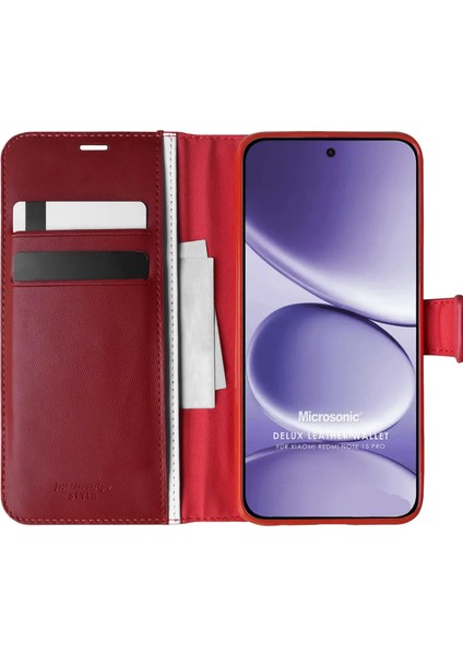 Xiaomi Redmi Note 15 Pro Kılıf Delux Leather Wallet Kırmızı