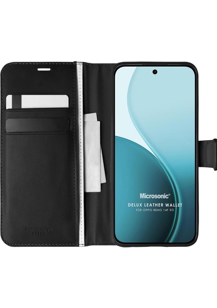 Oppo Reno 14F 5g Kılıf Delux Leather Wallet Siyah