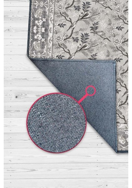 Çiçek ve Kuş Desenli Antik Viktoryan Halı, Makinede Yıkanabilir Gri Tonlu Halı fiyatları