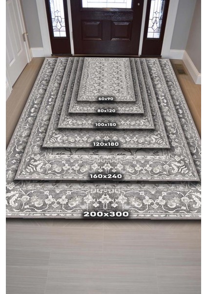 Çiçek ve Kuş Desenli Antik Viktoryan Halı, Makinede Yıkanabilir Gri Tonlu Halı fırsatları