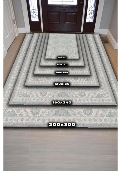 Yıkanabilir Dokuma Pamuk Tabanlı Pastel Mavi Halı, Kıyı Temalı Bitki Desenli Salon Halısı fırsatları