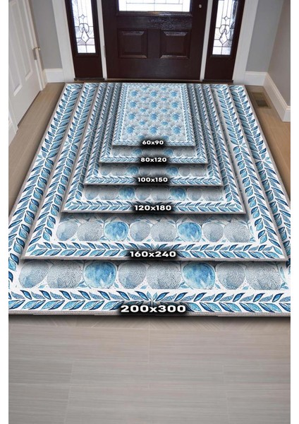 Pastel Mavi Botanik Bohem Halı, Çiçek Desenli Salon Halısı, Yıkanabilir Dokuma Pamuk Tabanlı Kaymaz Tabanlı Halı fırsatları