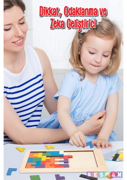 Montessori Ahşap Tetris & Blok Puzzle Zeka Oyuncağı Seti
