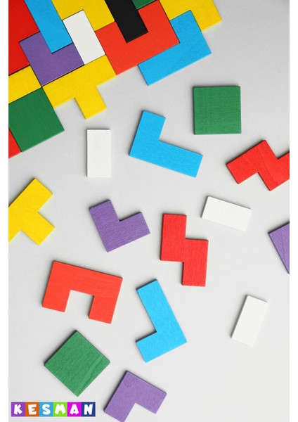 Montessori Ahşap Tetris & Blok Puzzle Zeka Oyuncağı Seti