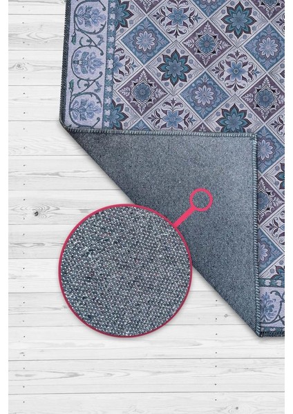 Çiçekli Mavi Botanik Halı, Geomtrik Desenli Mavi Halı, Yıkanabilir Kaymaz Taban Halı fiyatları