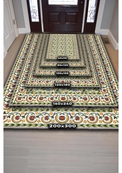 Bağ Evi Dekoru Tarzı Işlemeli Çiçekli Halı, Antik Desenli Halı, Nostaljik Yıkanabilir Halı fırsatları