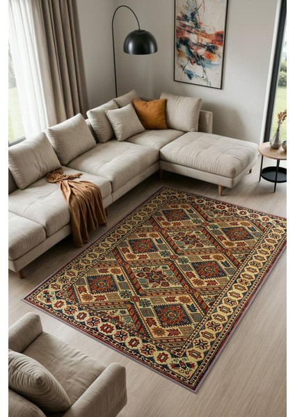 Orta Asya Tarihi Temalı Etnik Oturma Odası Halısı Yıkanabilir Salon Halısı
