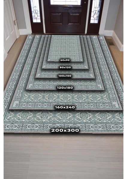 Min Yeşili Tonlu Mozaik Temalı Dekoratif Oturma Odası Halısı, Modern Salon Halısı, Makinede Yıkanabilir Halı fırsatları