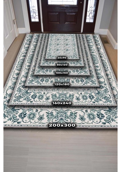 Ince Çiçek Işlemesi Detaylı Mint Yeşili Salon Halısı, Geleneksel Bordürlü Yıkanabilir Yatak Odası Halısı fırsatları