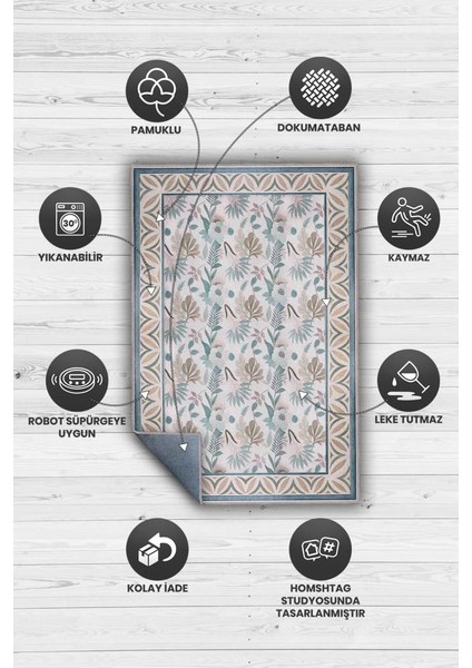 Iskandinav Oda Dekoru Temalı Pastel Renkli Çiçekli Oturma Odası Halısı, Yıkanabilir Deniz Evi Tarzı Halı modelleri