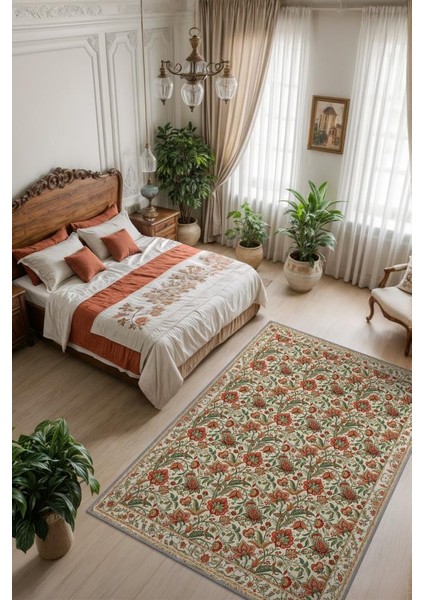 Lale ve Nar Desenli Geleneksel Salon Halısı, Yıkanabilir Dokuma Pamuk Tabanlı Kaymaz Tabanlı Yatak Odası Halısı fiyatları