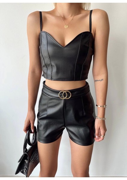 Tokalı Deri Şort Siyah S24444 indirimleri