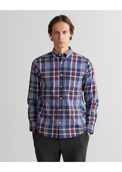 Erkek Yeşil Regular Fit Düğmeli Yaka Çizgili Gömlek 3250212.423