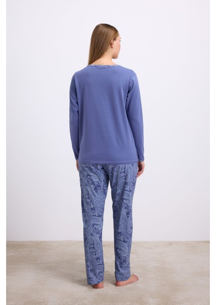 Kadın Uzun Kollu T-Shirt ve Desenli Pantolon Pijama Takımı (11566) fiyatları