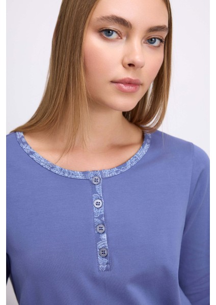 Kadın Uzun Kollu T-Shirt ve Desenli Pantolon Pijama Takımı (11566) modelleri