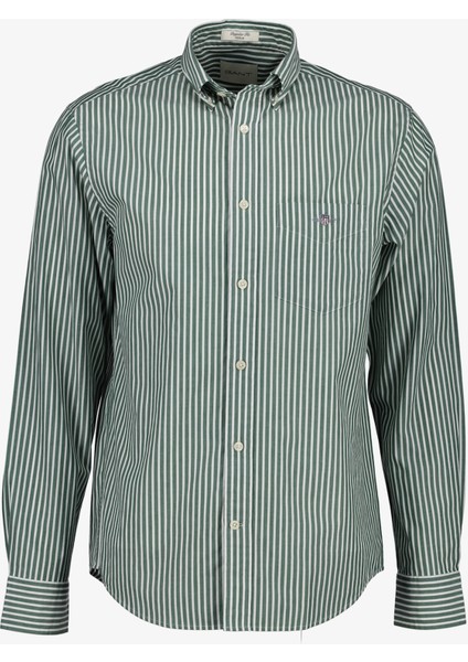 Erkek Yeşil Regular Fit Düğmeli Yaka Çizgili Poplin Gömlek 3000130.338