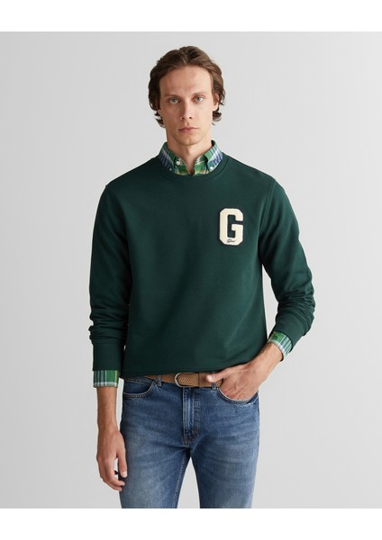 Erkek Yeşil Regular Fit Bisiklet Yaka Logolu Sweatshirt 2067062.374