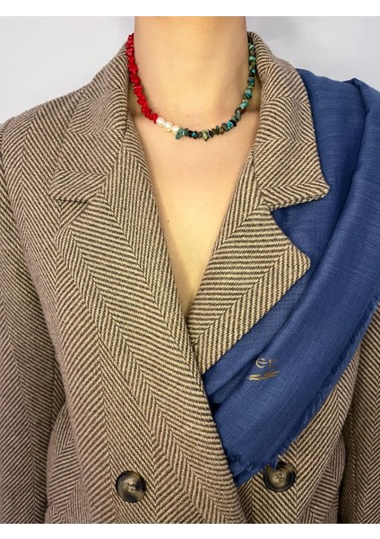 Choker Model Doğal Kırmızı Mercan Turkuaz ve Inci Kolye indirimleri