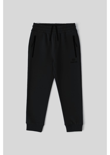 Siyah Fermuarlı Standart Fit İnce Erkek Çocuk Eşofman Alt - 64042