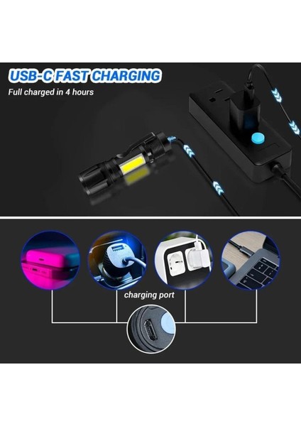 USB Şarjlı Mini El Feneri, Çok Renkli, Metal Kasa, 3 Mod, Klipsli Taşınabilir Aydınlatma modelleri