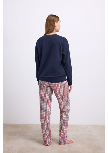 Kadın Uzun Kol Sweatshirt ve Ekose Pantolon Pijama Takımı Rahat ve Şık Ev Giyimi 11585 fiyatları