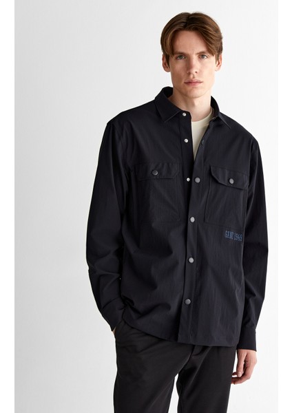 Erkek Lacivert Relaxed Fit Klasik Yaka Gömlek 3825109T.433