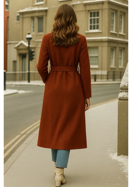 Kadın Kruvaze Premium Kiremit Kaşe Kaban indirimleri