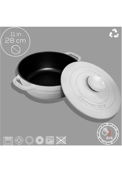 Döküm Yuvarlak Tencere Döküm Demir Kapak Experience Majolik Serisi ÇAP(Ø)28CM Beyaz modelleri