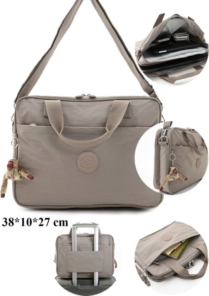 Unisex Klinkır Suya Dayanıklı Laptop Bölmeli Çapraz Askılı Koyu Gri Renkli Evrak ve Laptop Çantası