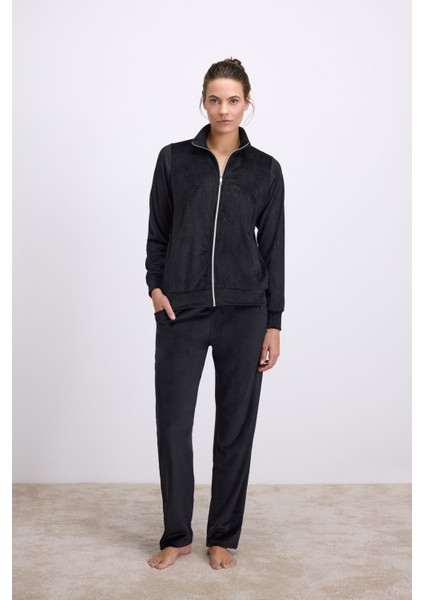 Kadın Fermuarlı Uzun Kollu Kadife Eşofman Takımı (11548)