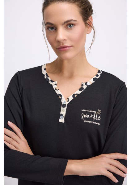 Kadın Uzun Kollu T-Shirt ve Pantolon Pijama Takımı – %100 Pamuk, Leopar Desen Detaylı 11549 fiyatları