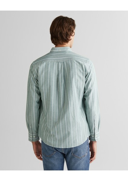 Erkek Yeşil Regular Fit Düğmeli Yaka Çizgili Oxford Gömlek 3250215.338 fiyatları