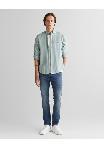 Erkek Yeşil Regular Fit Düğmeli Yaka Çizgili Oxford Gömlek 3250215.338 modelleri