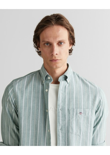 Erkek Yeşil Regular Fit Düğmeli Yaka Çizgili Oxford Gömlek 3250215.338 fırsatları
