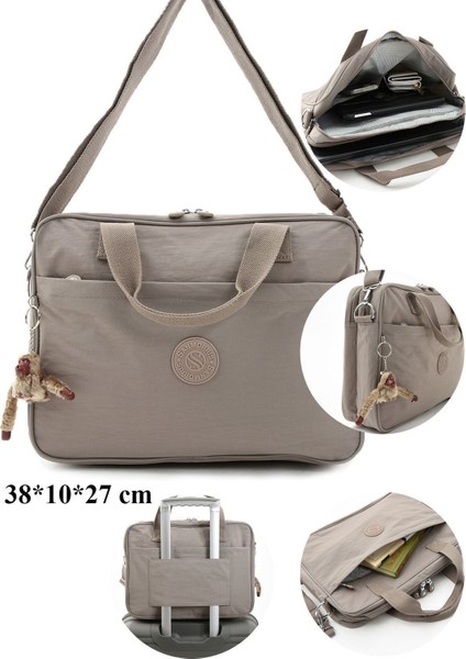 Unisex Klinkır Vizon Renkli Suya Dayanıklı Laptop Bölmeli Çapraz-El Askılı Evrak ve Laptop Çantası