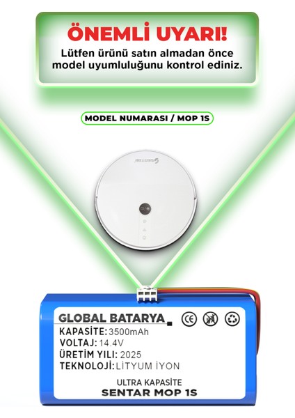 Sentar Mop 1s Uyumlu Akıllı Robot Süpürge Bataryası 14.4V 3500MAH Pil (Ultra Kapasite) indirimleri