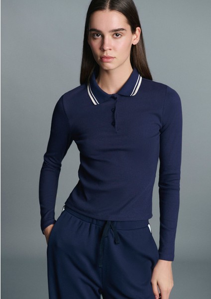 Çizgi Detaylı Lacivert Polo Tişört 1613836-80729
