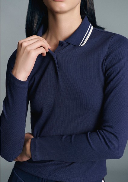 Çizgi Detaylı Lacivert Polo Tişört 1613836-80729