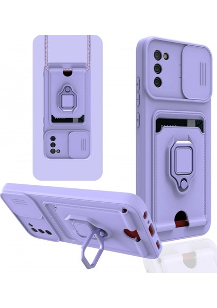 Samsung Galaxy A03S Kılıf Zuma Kartvizitli Yüzüklü Silikon - Lila