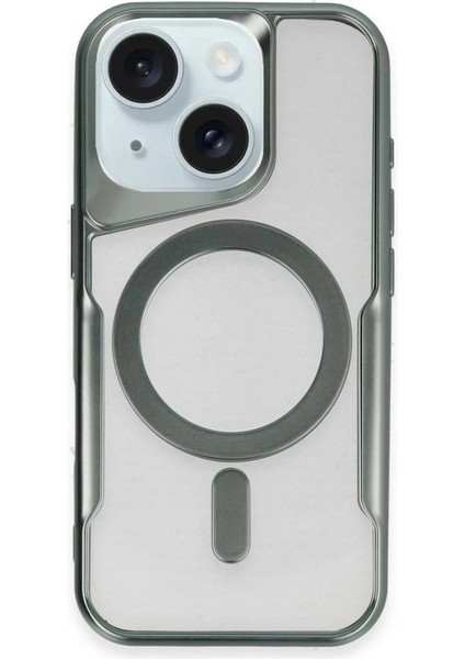 OMR02 iPhone 15 Plus Kılıf Boyi Magsafe Silikon Kapak - Yeşil