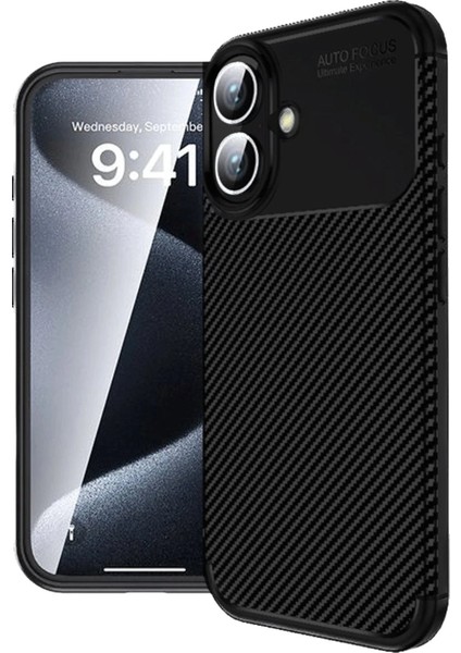 OMR02 iPhone 16 Kılıf Auto Focus Karbon Kapak - Siyah