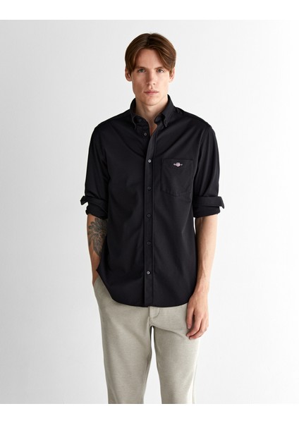 Erkek Siyah Regular Fit Düğmeli Yaka Gömlek 3825117T.5