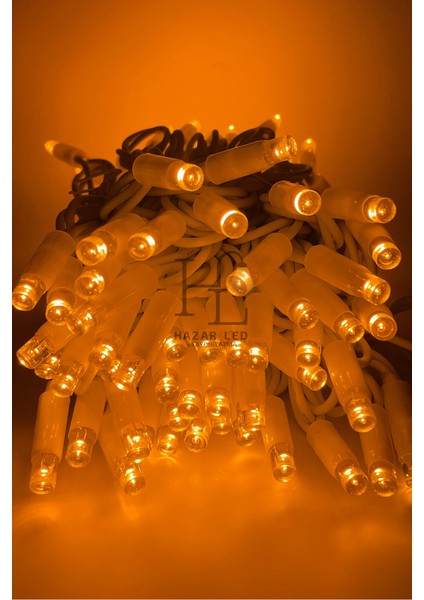 10 Metre Amber (Sarı) Ip LED Yılbaşı Süsü IP65 Dış Mekan Eklenebilir Beyaz Kablolu Dekoratif LED Işık