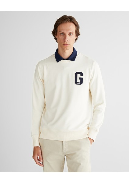 Erkek Krem Regular Fit Bisiklet Yaka Logolu Sweatshirt 2067062.130